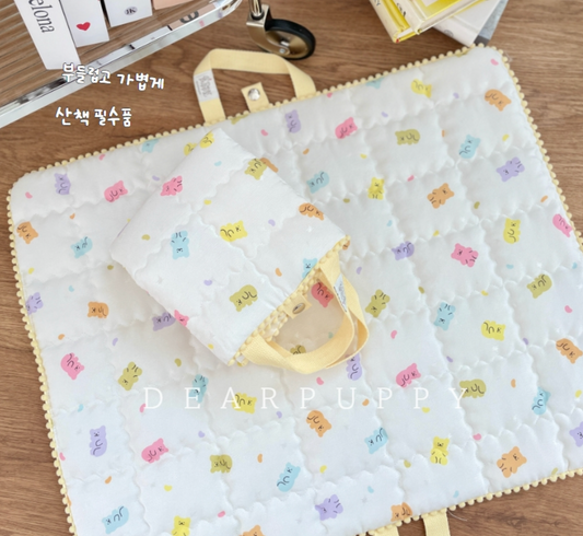 夏天韓國手工涼感手抽墊 淺色果凍熊款 Soft Bear cool fabric walking mat