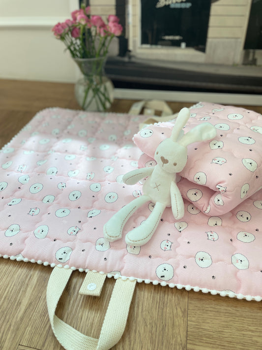 夏天韓國手工涼感手抽墊 粉紅比熊款 Pink bichon cool fabric walking mat